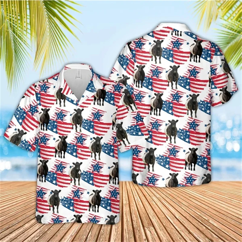 

Новая гавайская рубашка с американским флагом, рубашки с 3d принтом, мужская пляжная блузка, мужские рубашки с отложным воротником, Кубы, рубашки, Мужская одежда, топы