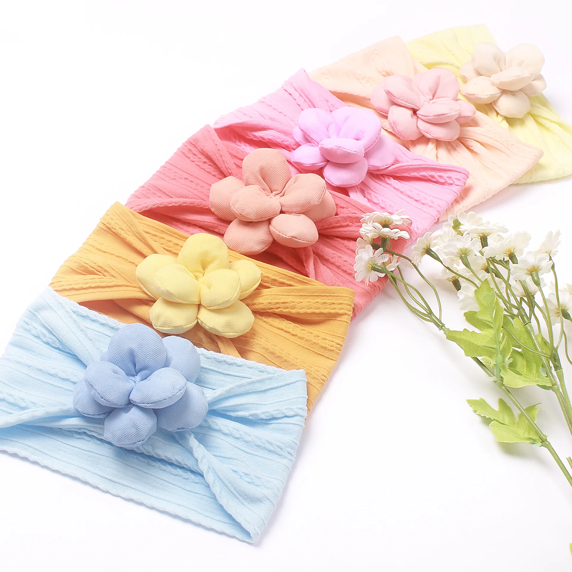 1pc Cable Knit Flower Baby Girl Headband Bandeau Bebe Nylon Headbands for Newborn Girls Elastic Hair Band Baby Hair Accessories