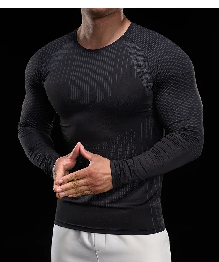 Men Athletic Running Shirt Elastic Training T-shirt Gym Fitness Workout Tight Outdoor Jogging Sweatshirt