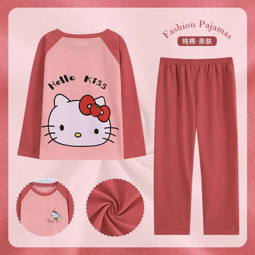 

Sanrio Hello Kitty Kuromi Cinnamoroll Girls Pajamas Anime Nightwear Loose Homewear Spring Autumn Sleepwear Children's Clothing