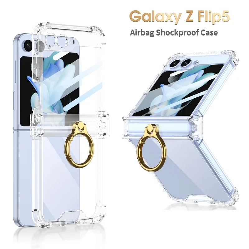 

Transparent Airbag Case for Samsung Z Flip 3 4 5 Case with Ring Silicon Shockproof Shell for Galaxy Z Flip3 Flip4 Flip5 Case