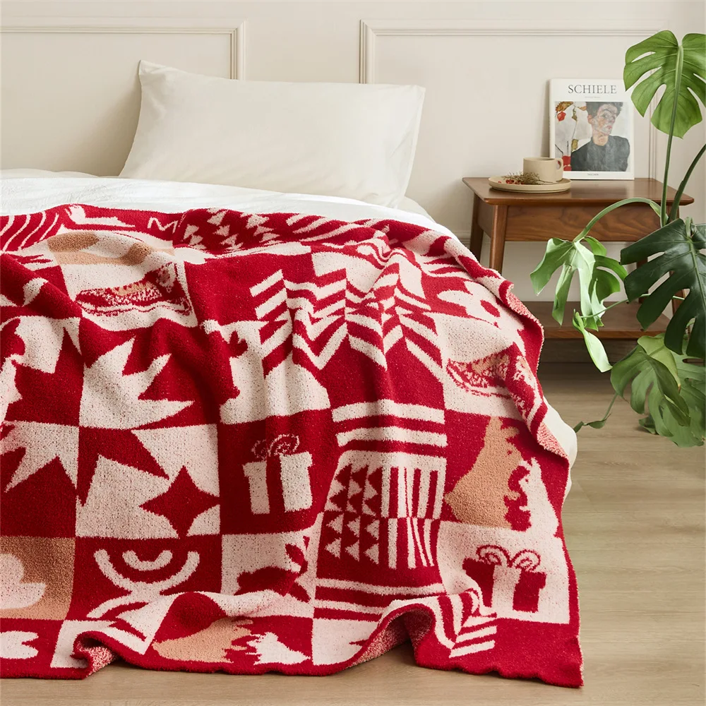 

Class A Knit Thread Blanket Sofa Cover New Year Red Bedspread on The Bed Blanket Warm Winter Bluey Christmas Gift Free Shipping