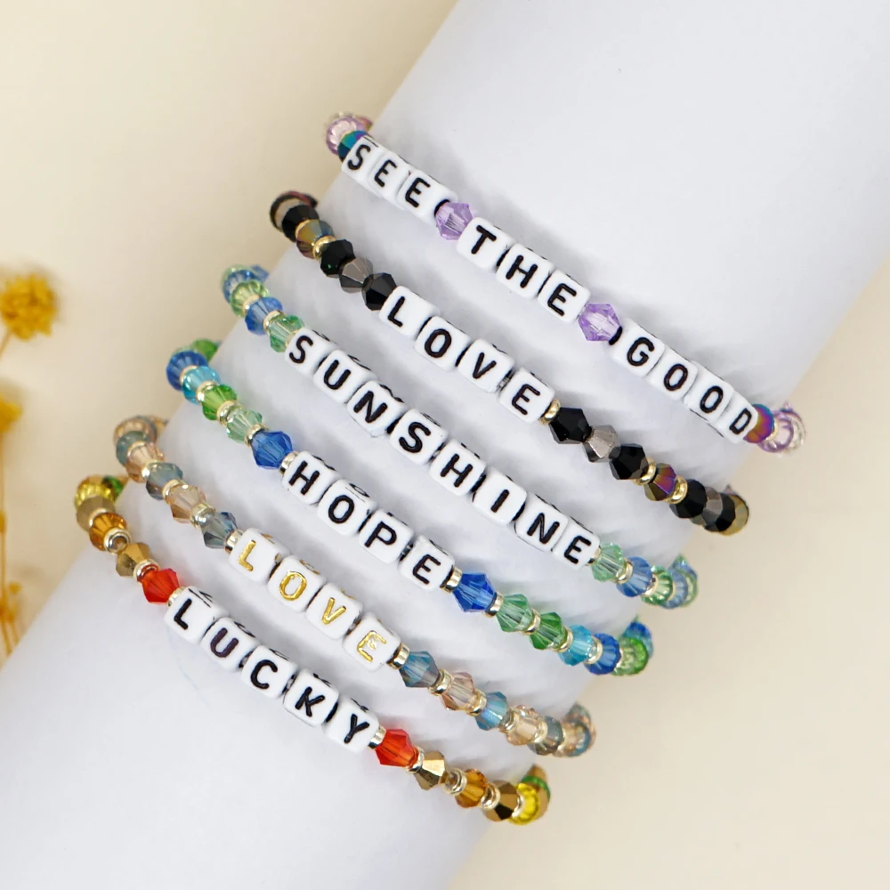 1 Acrylic Boho Word Beaded Bracelet Alphabet Beads Bangle Summer Beach  Jewellery