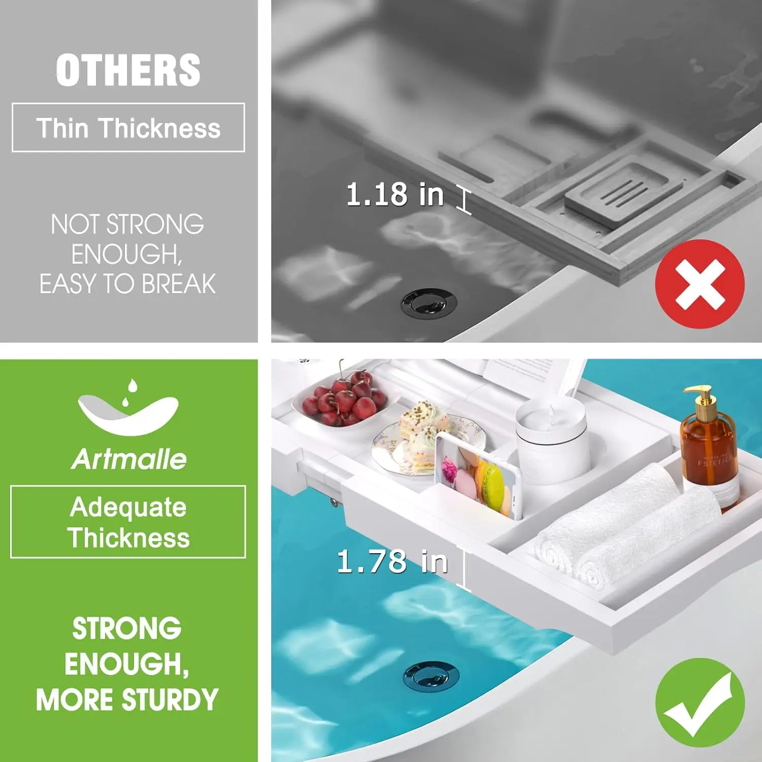 Expandable and Foldable Bath Tray for Tub, Luxury Bamboo Bath Caddy Tub Table, Bathtub Accessories with Book Holder and Free