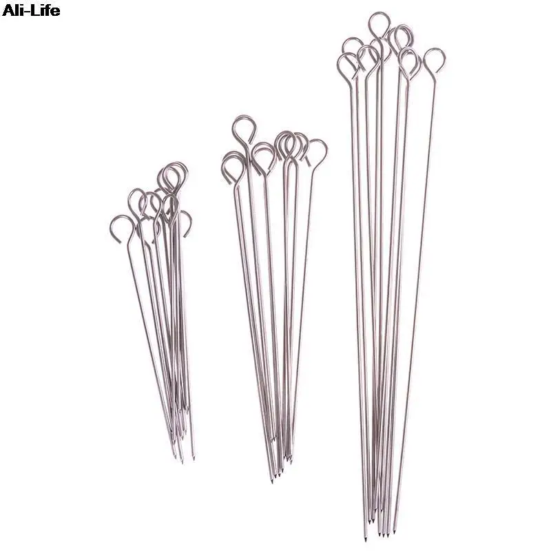 10pcs Outdoor Camping Picnic Meat Goose Round Roast Skewers Stick Stainless Steel BBQ Needle Barbeque Skewers Kitchen Utensils barbecue skewers bbq grilling accessories