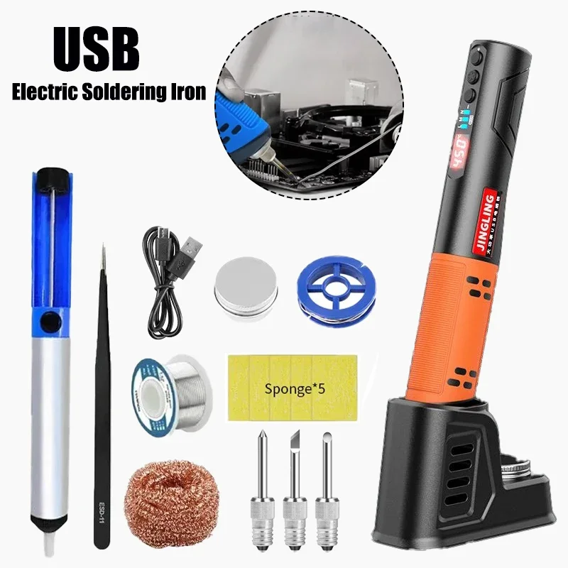 USB Cordless Electric Soldering Iron 200-450℃ Household LED Digital Display Soldering Pen Rechargeable Solder Iron Welding Tool