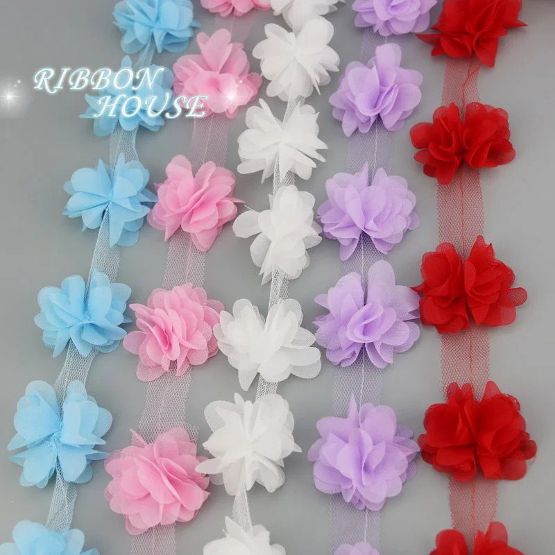 (60pieces/lot) 50mm Petal Chiffon Lace Fabric Webbing Decoration Love Gift Ribbons Crafts Handmade DIY Flower Laces