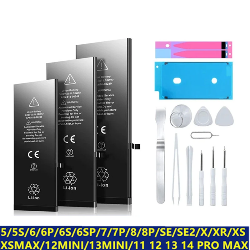 2023 High-Quality Battery For Iphone 5 6 6S 5S Se 7 8 Plus X Xs Max 11 Pro 14 14Promax Mobile Phone With Free Tools Sticker