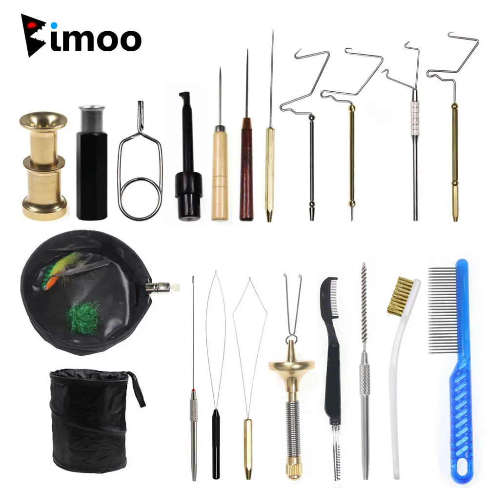 

Bimoo Hackle Pliers Feather Clip Whip Finisher Dubbing Brush Bobbin Threader Trash Tray Comb Fishing Lures Nymph Fly Tying Tool