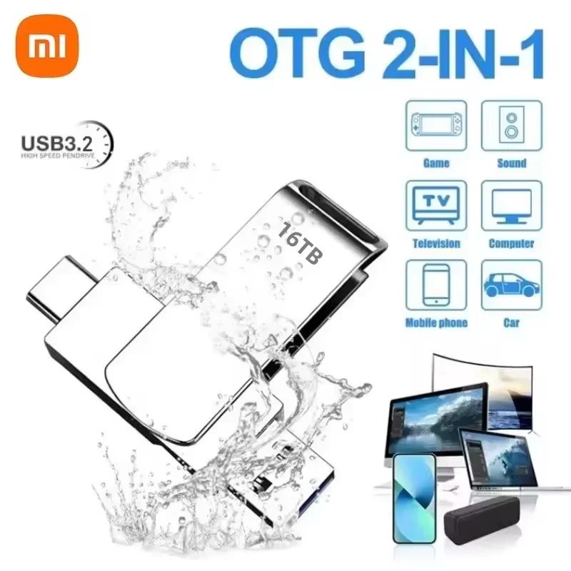 Xiaomi 16TB 2TB 512GB High-Speed USB Flash Drive 3.2 Metal Pen Drive Waterproof Type-C USB Pen Computer flash drive