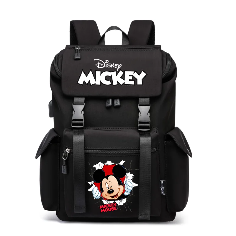 

Disney Mickey Minnie Mouse School Bag USB Charging Large Capacity Bookbags Teenager Women Men Waterproof Laptop Travel Backpack