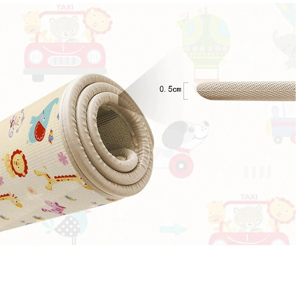 Baby Play Mat Foldable Carpet Cute Animals Printed Baby Crawling Mat Reversible Play Gym Non-Slip Waterproof Puzzle