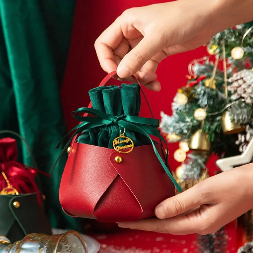 

Party Christmas Decoration Ornament Props PU Gift Handbag Material Package Christmas Present Bag Gift Pouch Candy Bag