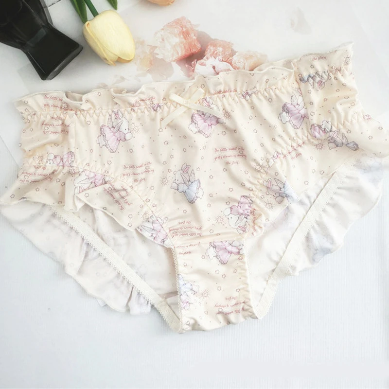 Japanese Style Milk Silk Cute Lovely Sweet Panties for Women Low Waist Ruffle Female Underwear Soft Flower Princess Breifs
