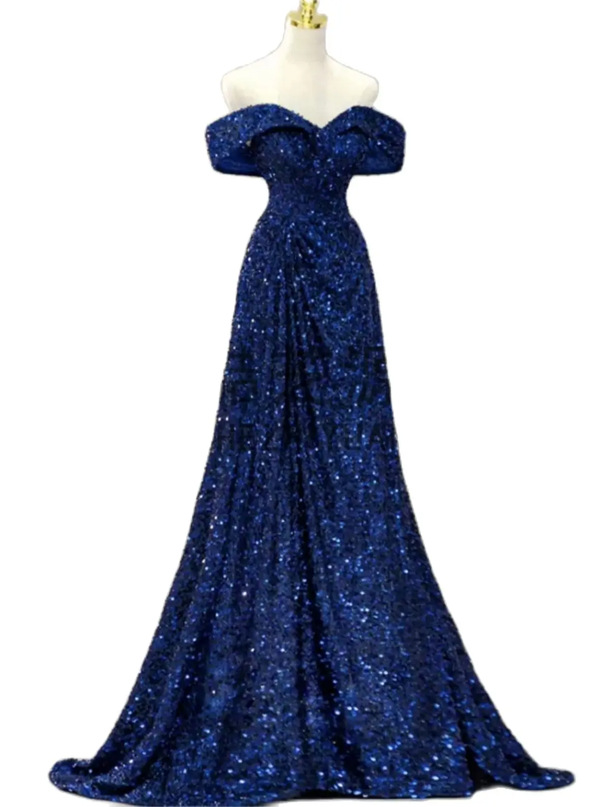 

Vestido De Fiesta De Boda Sparkling Sequins Blue Off The Shoulder Ruffles Sweep Train Mother Of The Bride Dresses 2023