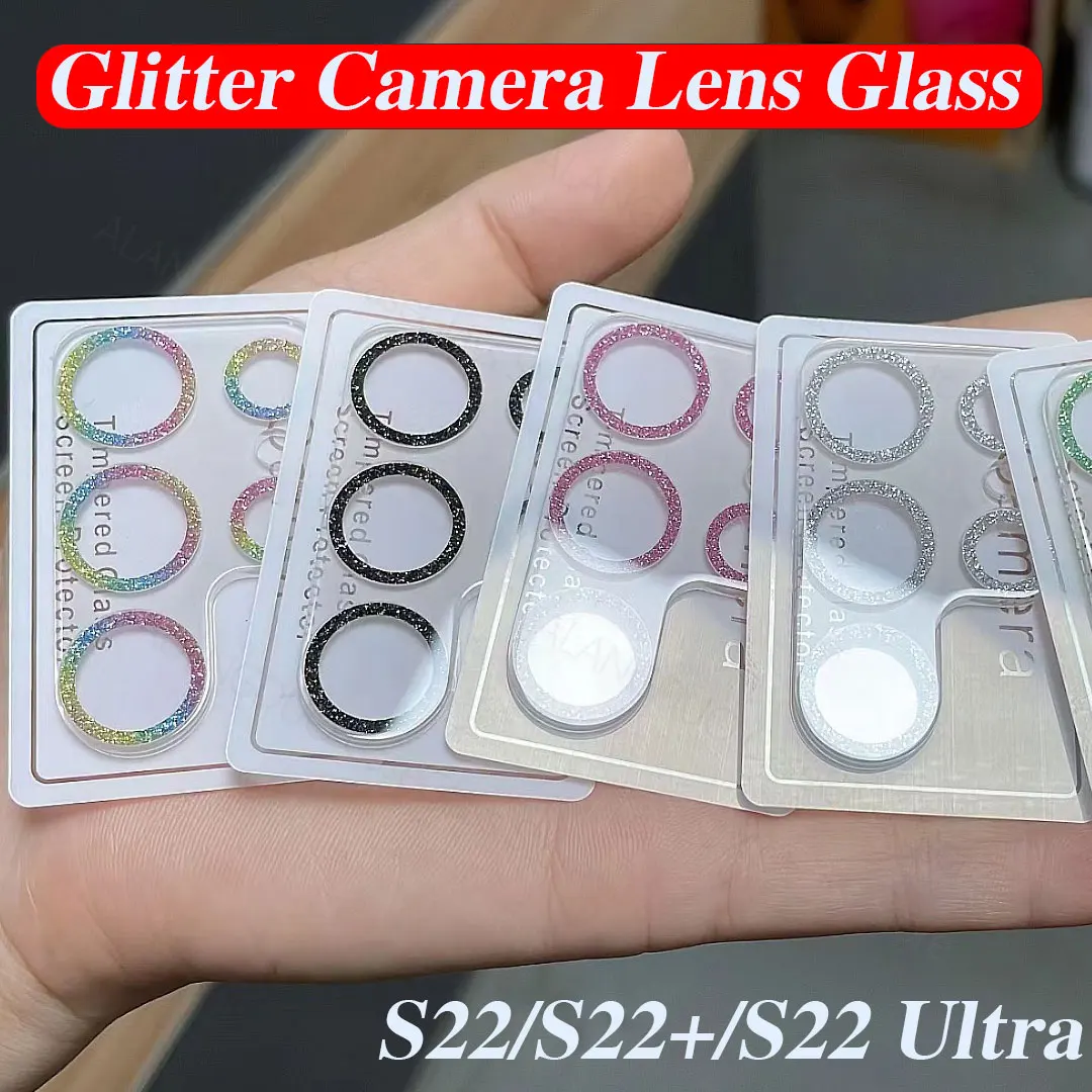 Camera Protector Glass for Samsung Galaxy S22 Ultra S22 Plus S22+ Glitter Transparent Full Cover Camera Lens Glass Film_voghion.com