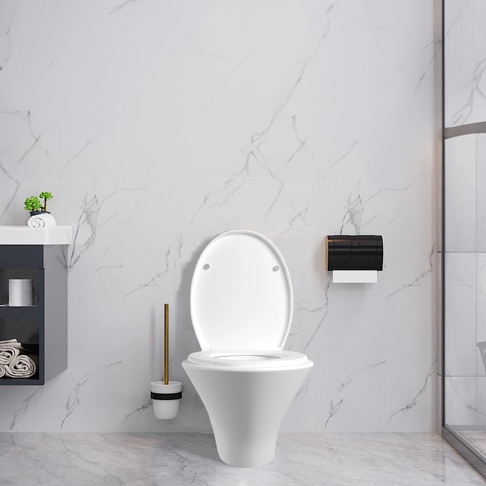 O-förmiger Toilettensitz, langsam schließend, leiser Deckel, praktisch, handlich, verdickt, langlebig, für Erwachsene, Kinder, Sicherheit, Badezimmer-Zubehör – Detail 8