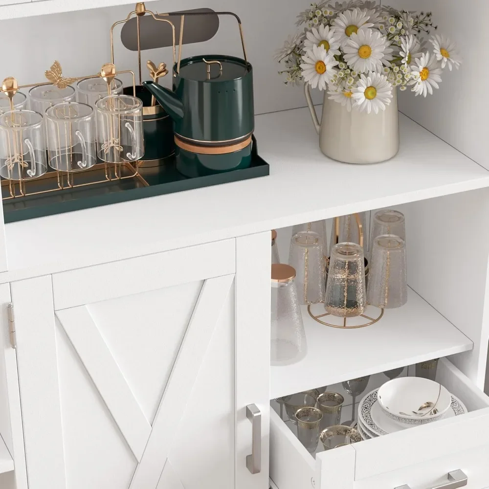 60.4" Farmhouse Kitchen Storage Cabinet, Freestanding Cabinet with Doors and Shelves, White 6