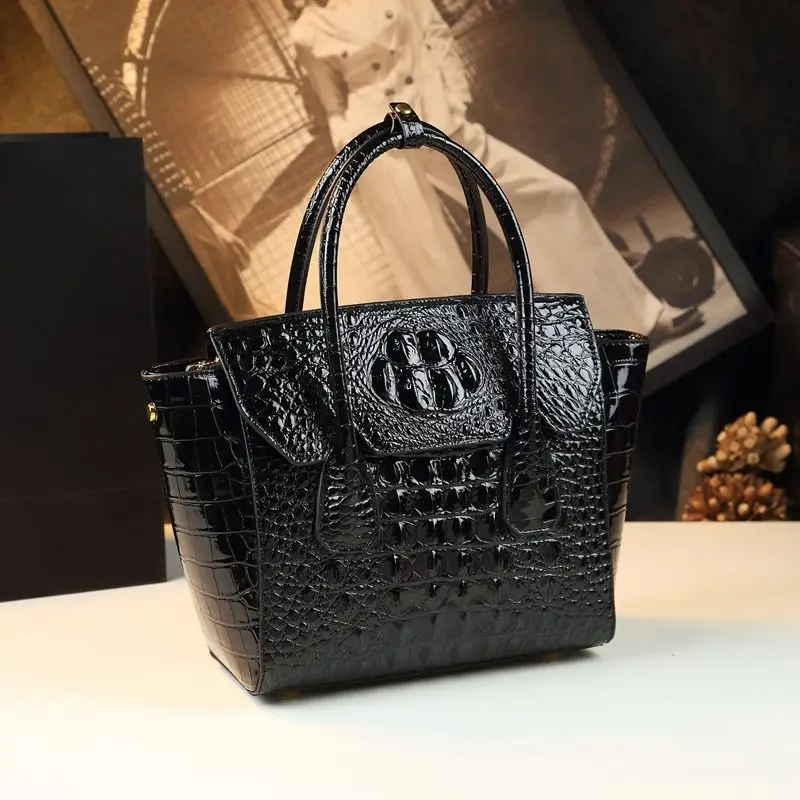 

Retro Black Crocodile Women Hand Bag Designers Luxury Genuine Leather Handbags Women Shoulder Tote Female Top-handle Bag