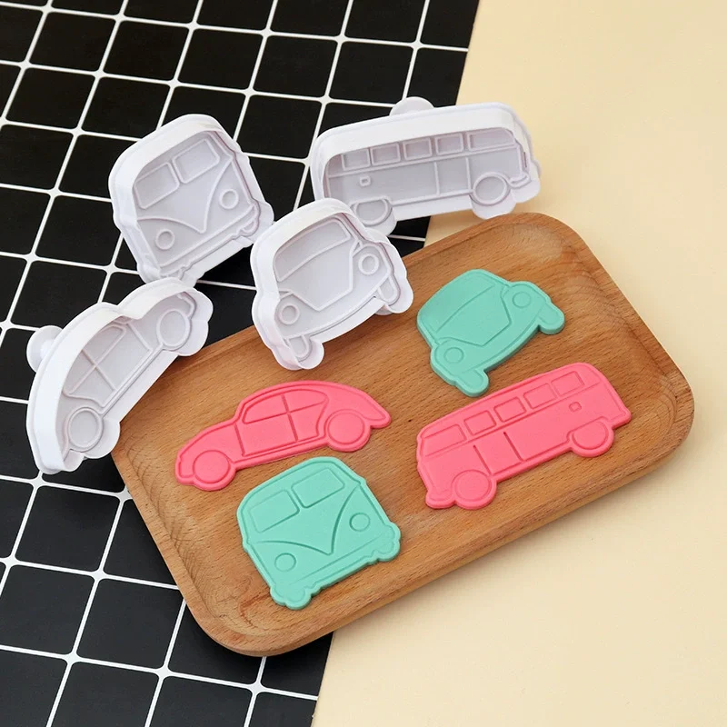 4Pcs Traffictool Cars Cookie Cutters Plastic Embosser Cookie Molds Kids Birthday Party Baking Stamp Decor Supplies Baby Shower cookie cutter baking mold cookie mould cookie printing mold