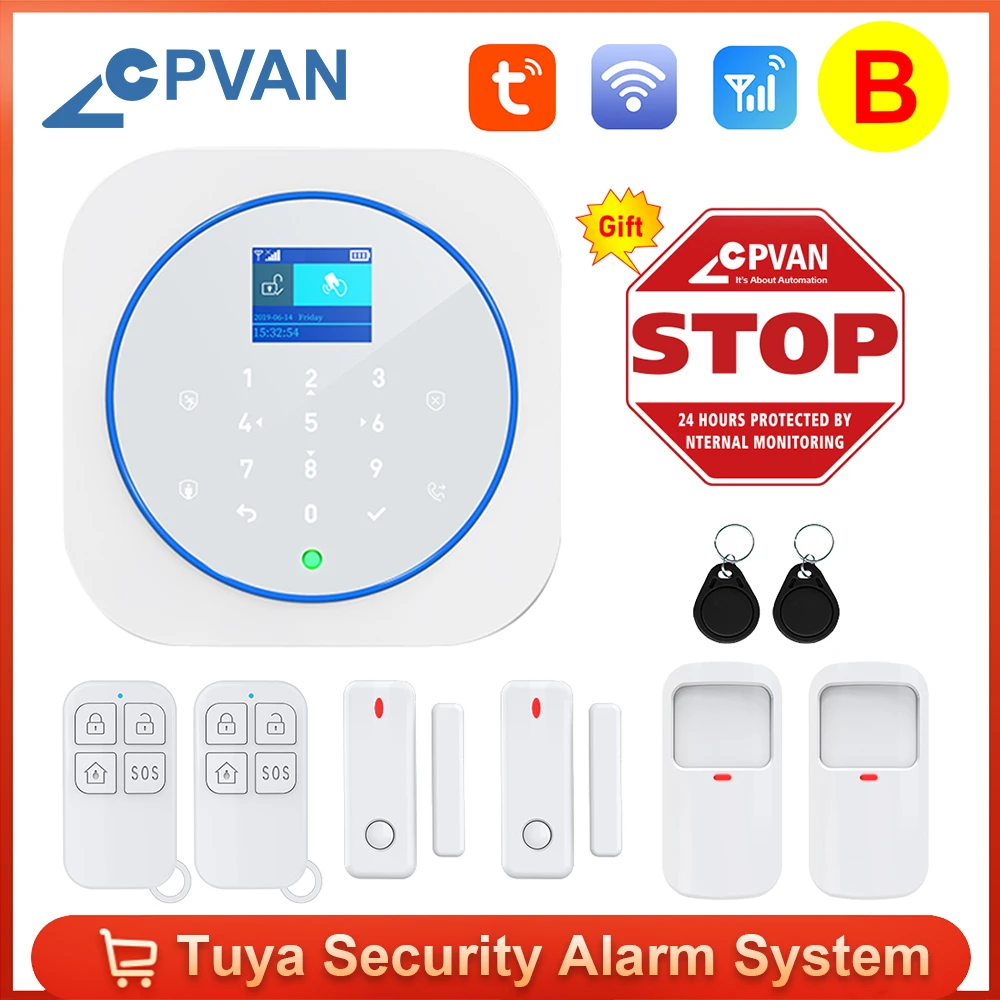 Wireless WIFI Tuya Smart Home GSM Security Alarm System PIR Motion Detector Door Sensor Compatible with Alexa alarma casa panic button for elderly