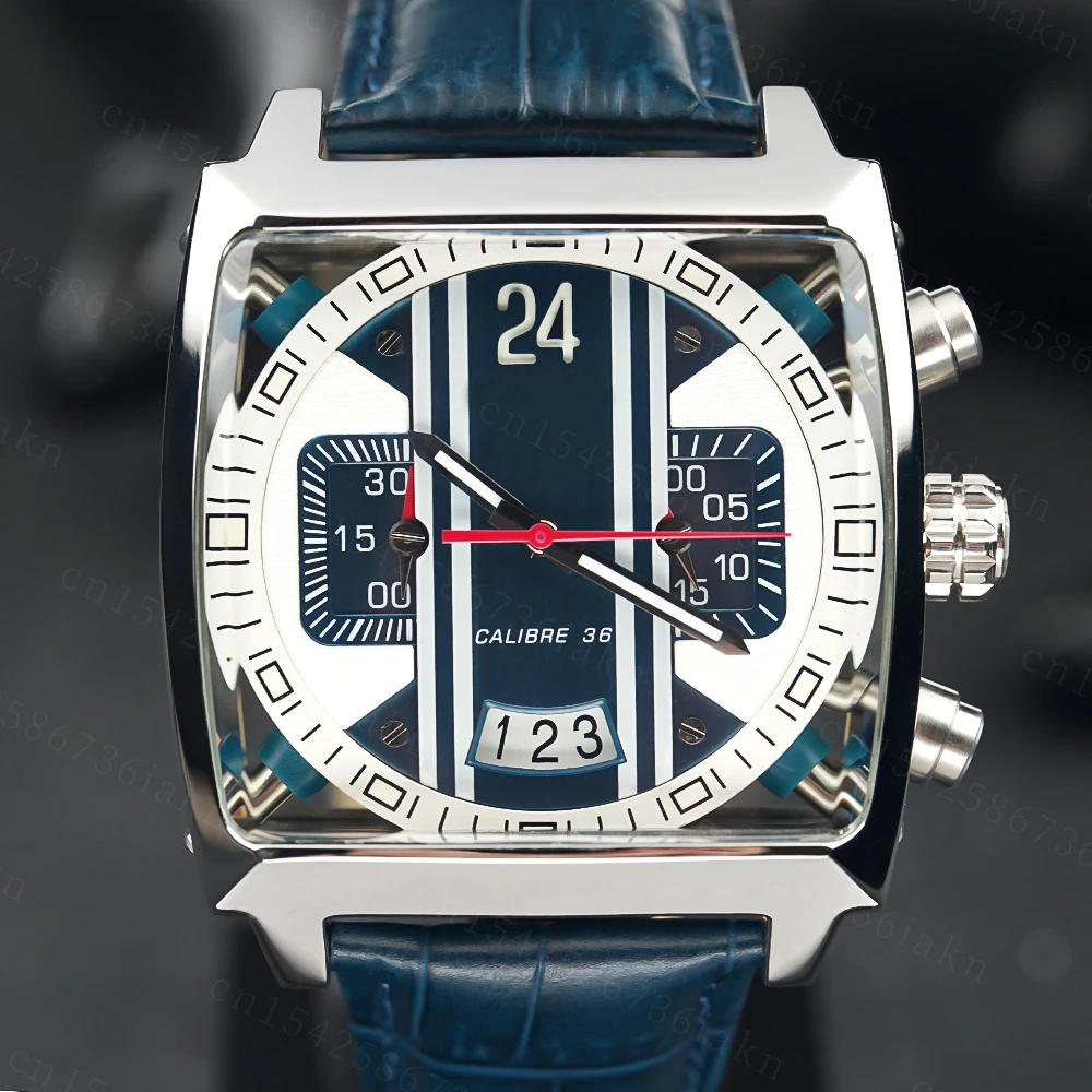2022Fashion New Men's Color Bar Square Dial Sapphire Mirror Stainless Steel Leather Strap Sports Leisure Waterproof Quartz Watch