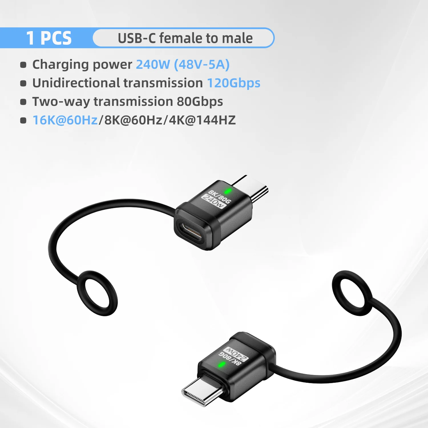 NNBILI USB4 V2.0 120Gbps tipo C adaptador de 90 grados 240W 5A carga rápida 16K @ 60Hz convertidor de datos OTG para MacBook portátil Phablet