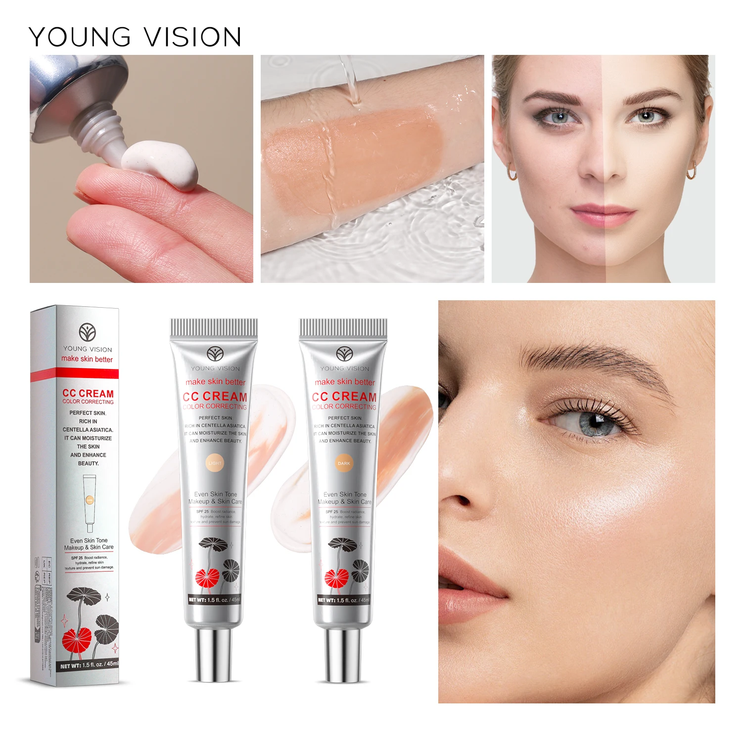 YOUNG VISION 2-color Light Delicate Repair Color Change Isolation CC Cream Watery Thin Natural Nude Sunscreen Concealer Liquid_voghion.com
