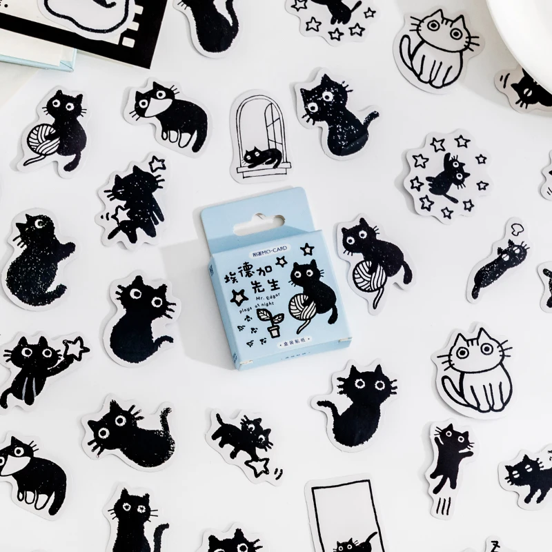 45 pcs black cat Diy Stickers Stick Labels Decorative Hand Account Diary Album Stationery Scrapbooking material