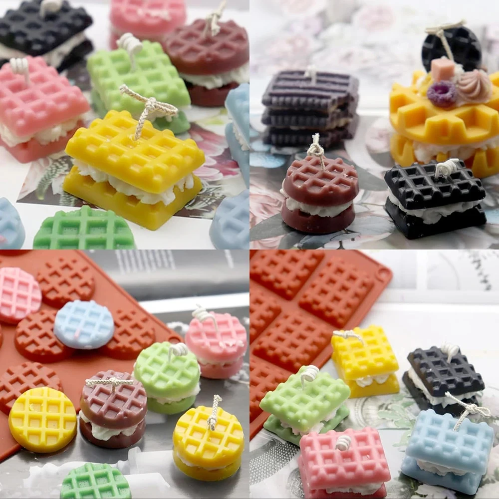 Mini Waffle Silicone Mold Set DIY Round Square Waffle Mould Biscuit Chocolate Mold Non-stick Baking Baking Supplies