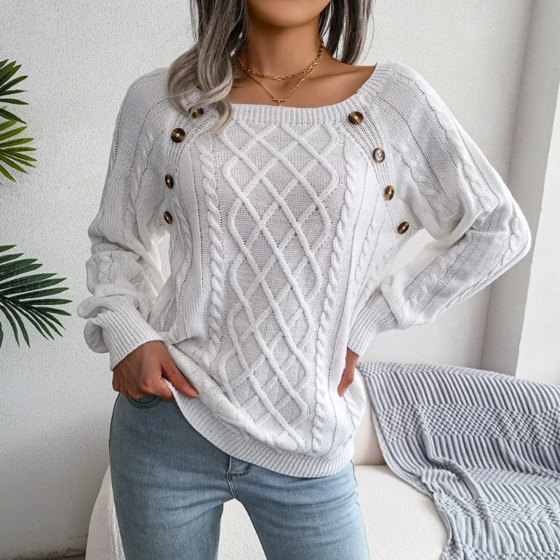 

2023 New Autumn and Winter Square Neck Knitted Pullover for Women's Fashion and Temperament Simple Solid Color Sweater for Women