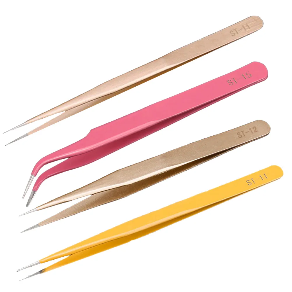 

1pcs Anti-Static Tweezers ST11 ST12 ST15 Bend Long Nose Cross Tweezers For Intersperse Beads Jewerly Tools Sewing Accessories