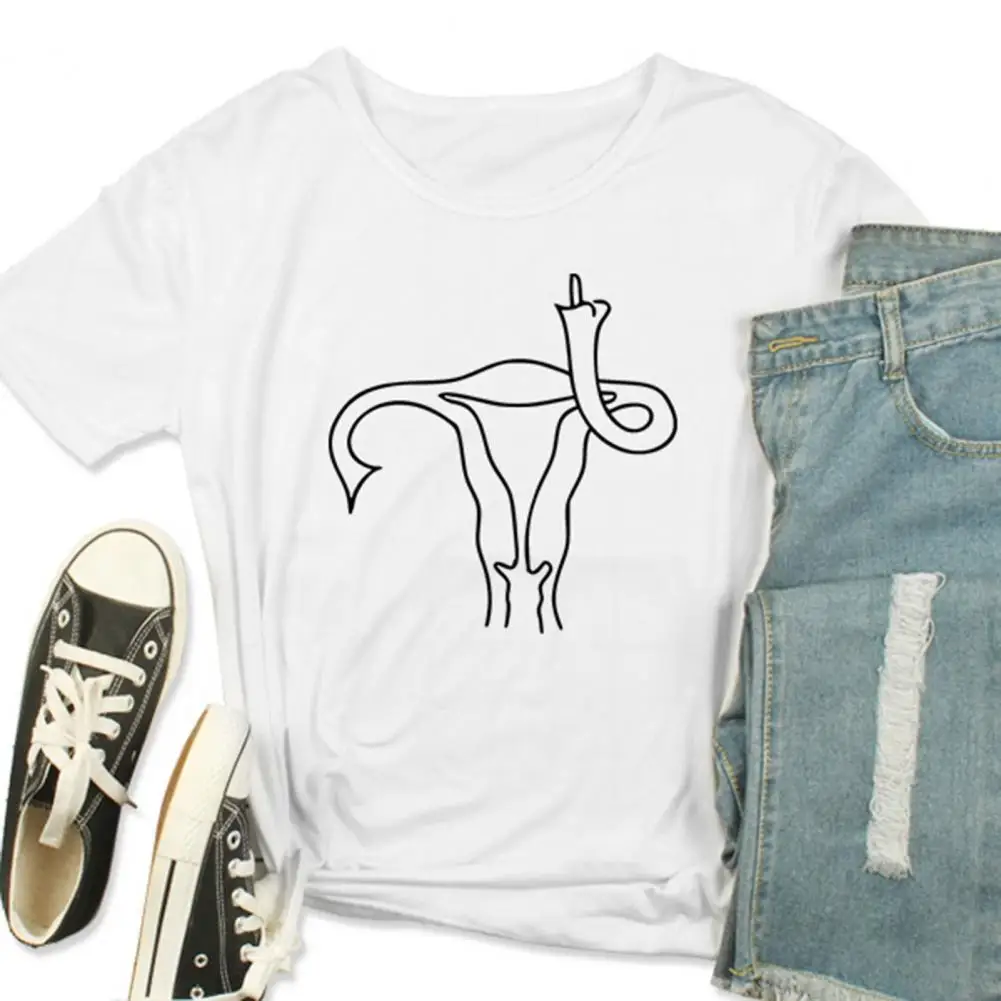 

Uterus T-shirt Charming Loose Anti-Pilling Uterus Print Feminist Women T-shirt Top Workwear Feminist Top Women T-shirt