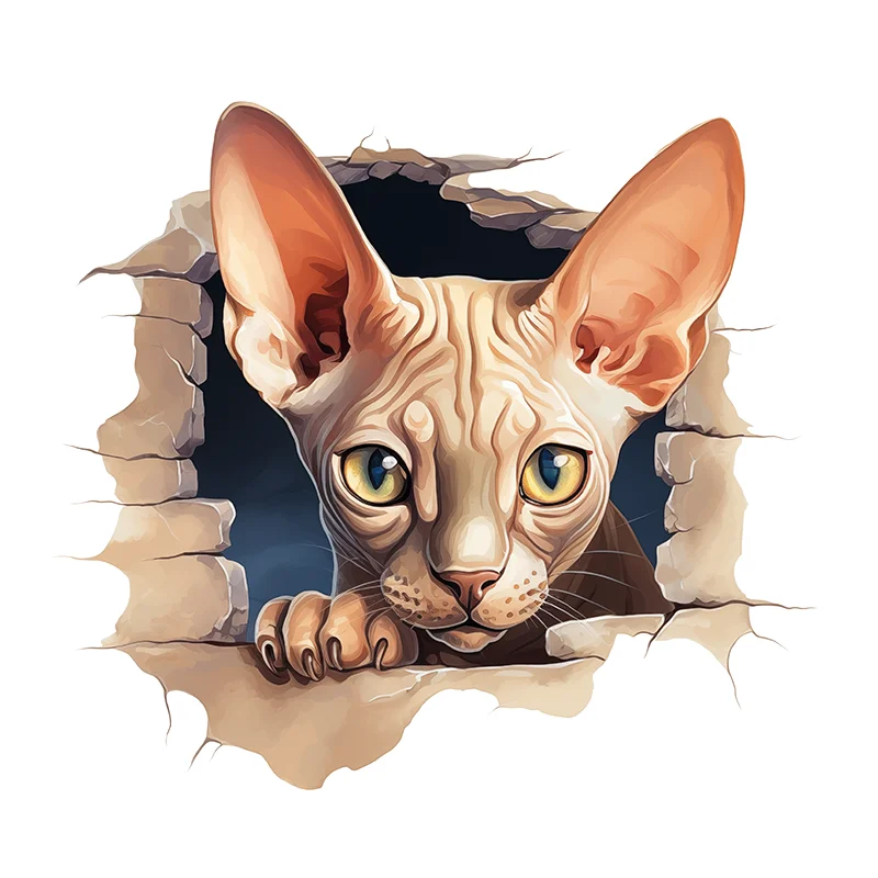 90995# Cute Hairless Cat Peeking Toilet Sticker Durable Material Perfect For Home Wall Decor Aesthetic Room Decoration