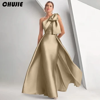 Silk Satin Mother of The Bride Dresses For Wedding One Shoulder Bow Customized Wedding Guest Dress Long Formal Evening Gowns 1