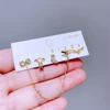 5pcs/set Mixed Cartoon Stud Earrings Gold Color Plated Cubic Zirconia Crystal Women Girls Jewellery 6