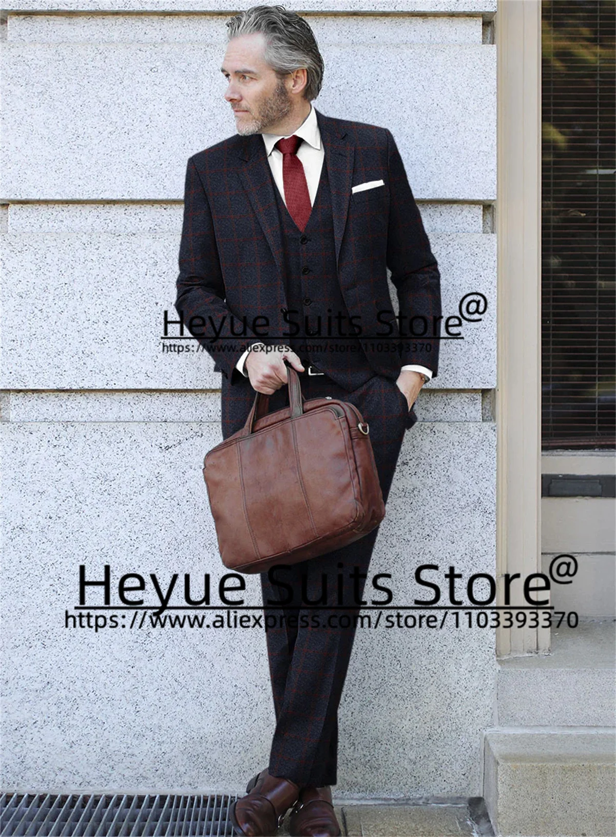 Luxuly Plaid Wedding Suits For Men Slim Fit Notched Lapel Groom Formal Tuxedos 3 Pieces Sets Classic Male Blazer Costume Homme