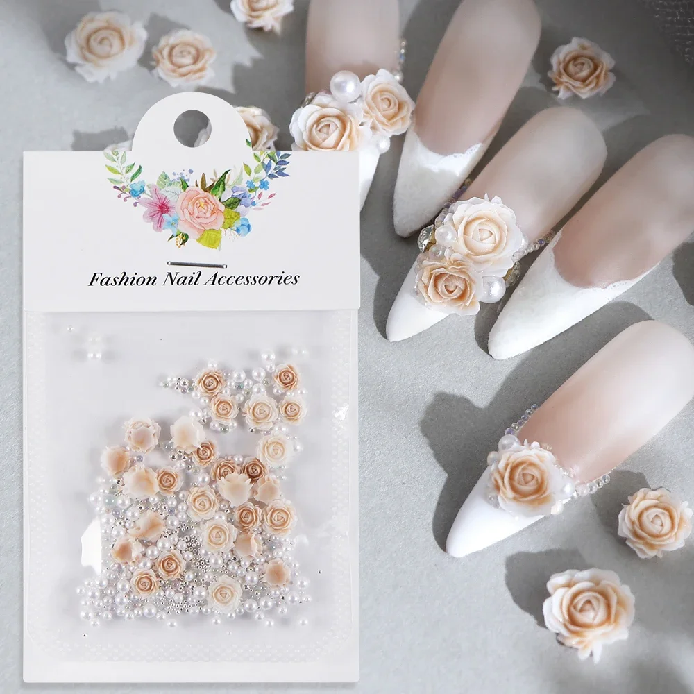 Nails Charm Accessories Rose Pearl Design Flowers Manicure Art Rhinestone 3D Flower DIY Nail Jewelry Luxury Decoration Materials