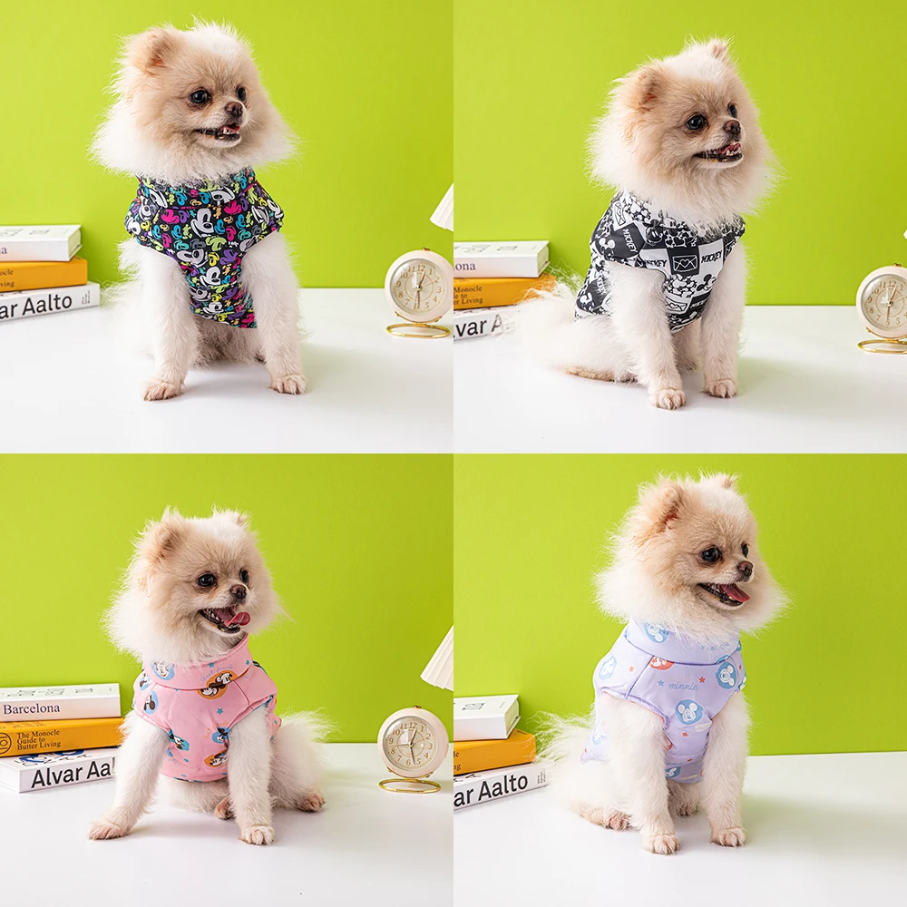 Disney Dog Clothes Winter Mickey Minnie Printed Pet Coat Pink Warm Dog