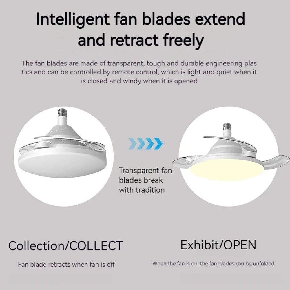 LED E27 Ceiling Fan Lights with Remote Control Silent Dimmable Timer Function Invisible Screw Fan Light for Living Room Bedroom
