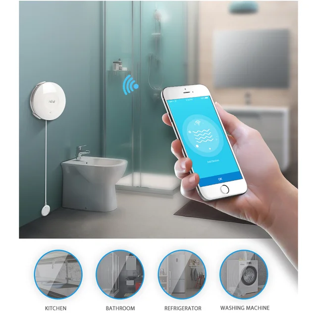 Smart Flood Detection Water Leakage Detector WiFi Intelligent Wireless Overflow Alarm Leak Sensor Home Large Capacity Battery 3