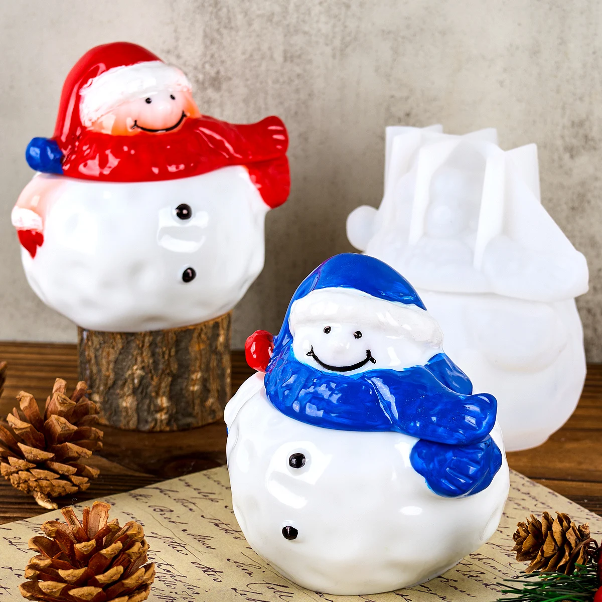 Christma Snowman Jar Silicone Mold with Lid DIY Scented Candle Cup Plaster Resin Molds 3D Storage Box Ornaments Craft Gift Tools