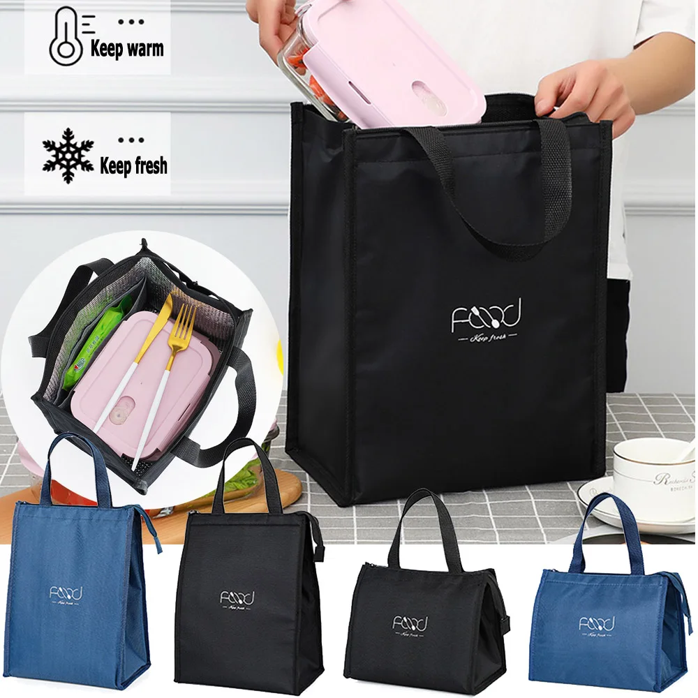 

Unisex Black Handbags Hand Zip Office Food Storage Box Cooler Bags Lunch Bags Picnic Bag Food Tote