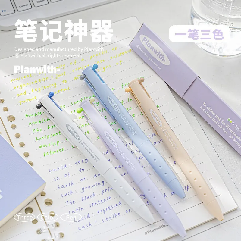 Planwith 1pcs Triangular Multi Color Pens Multi Functional Three Color Module Note Gel Pen Note editing Pen, Office Meeting Pens 2