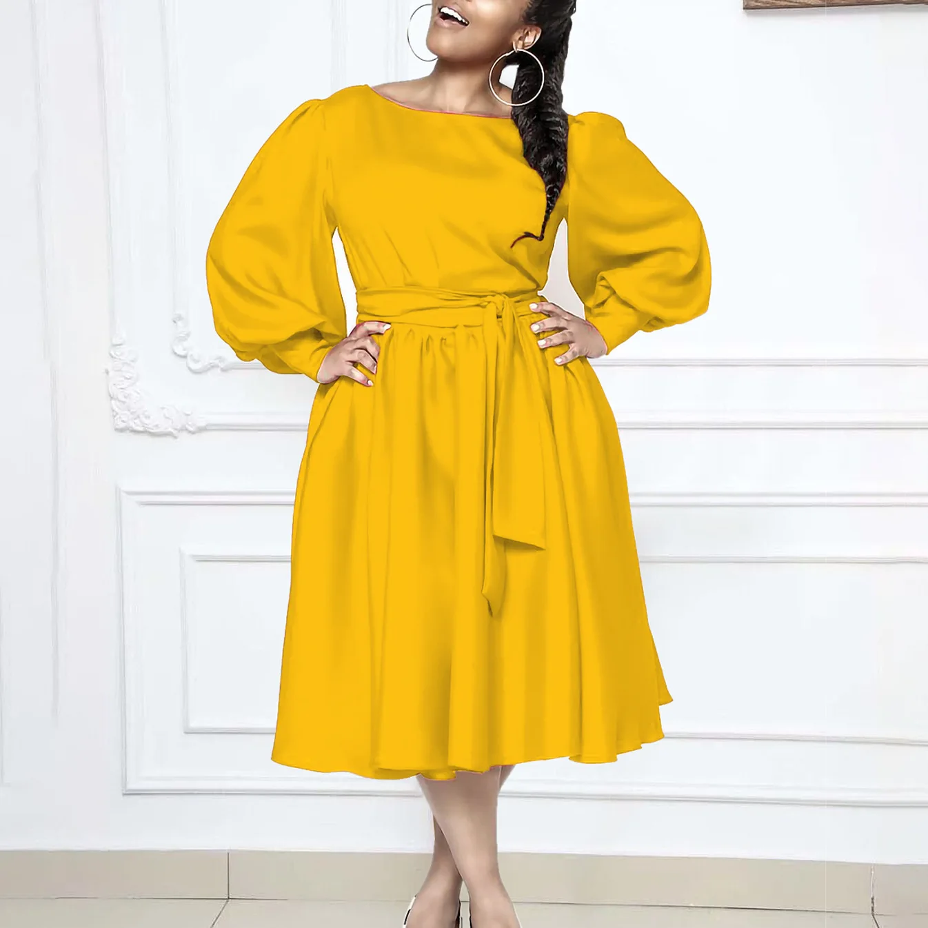 Spring Fashion African Long Sleeve O-neck Party Evening Midi Dress Dashiki Africa Clothing