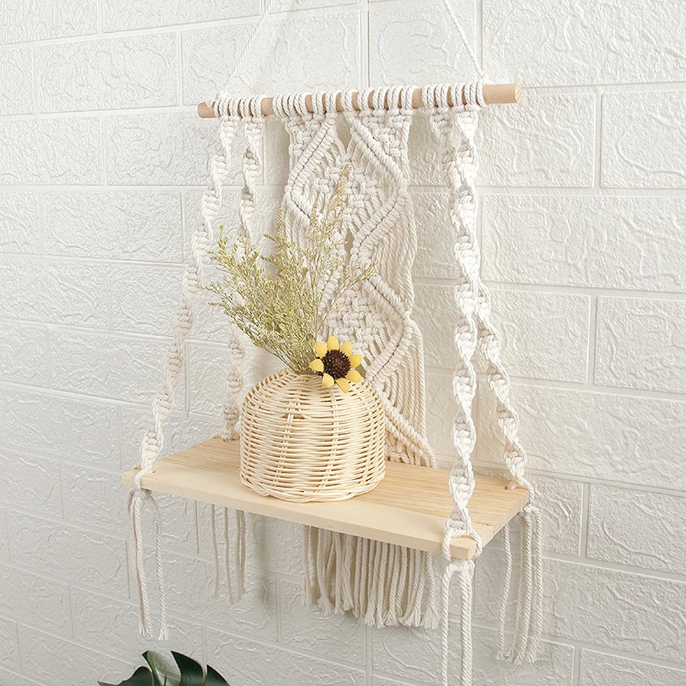 Macrame Wall Hanging Wood Shelf