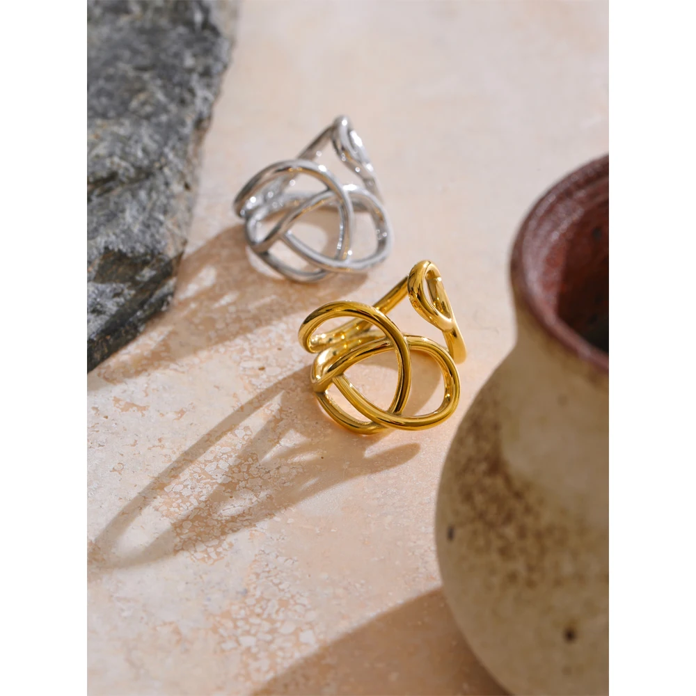 Yhpup Women Ring Stainless Steel Geometric Hollow