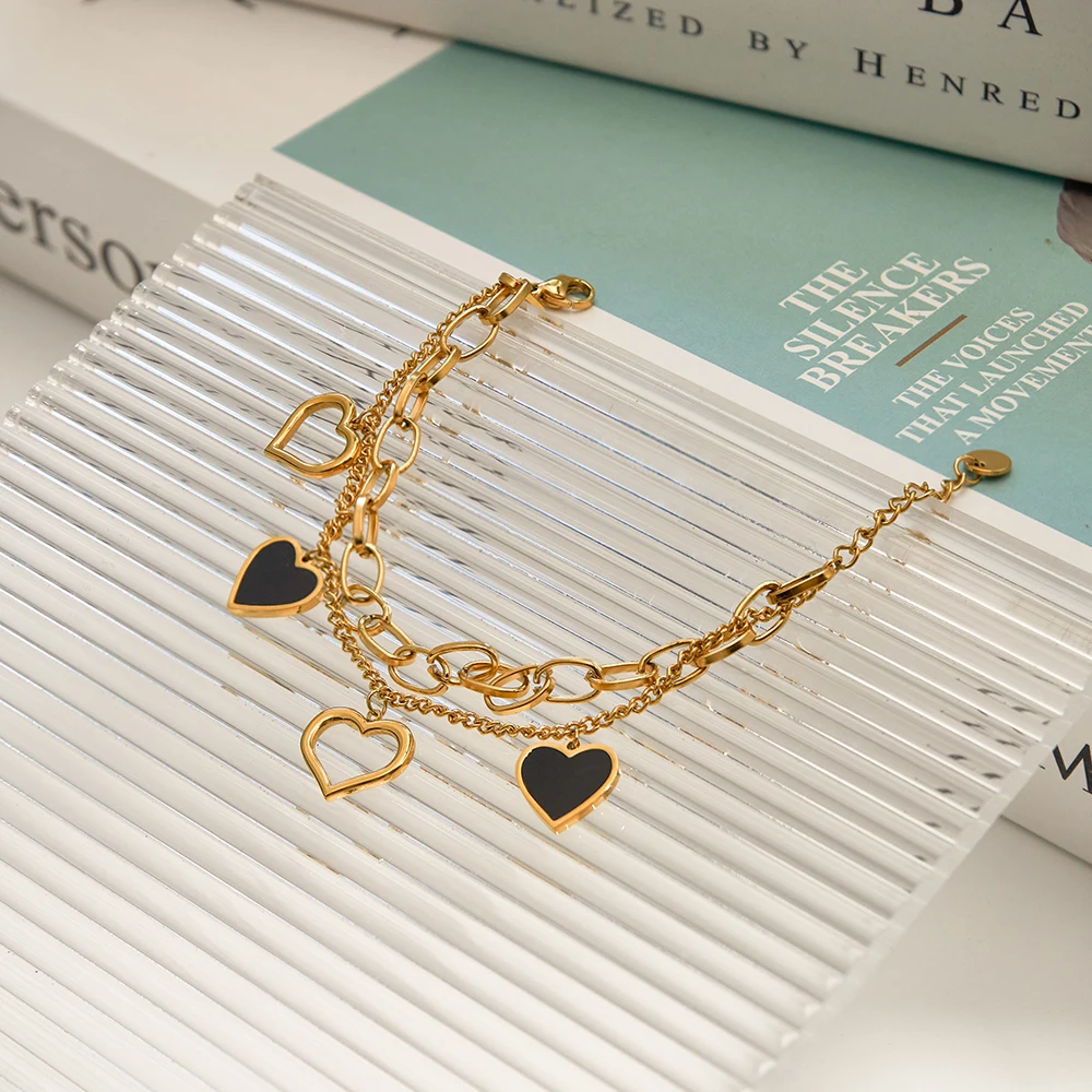 ENFASHION Pulseras Hollow Heart Chain Bracelet For Women Stainless Steel Fashion 18k Plated Jewelry Elegant Friends Gift 232354