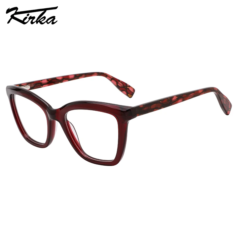 

Kirka Female Acetate Square Cat Eye Single Colors Frames Glasses Optical Big Lenses Eyeglasses Pattern Temples WD1463