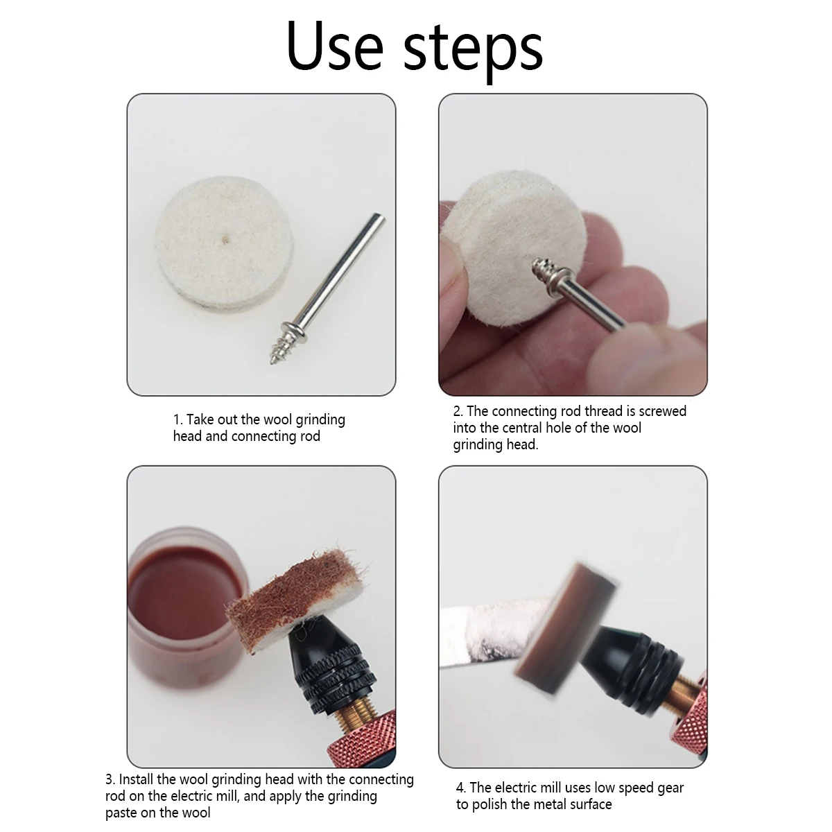 Grinding Polishing Buffing Round Wheel Pad Wool Felt with 1/8" Shank Connecting Rod Rotary Tool Accessory for Wood Metal Jewelry